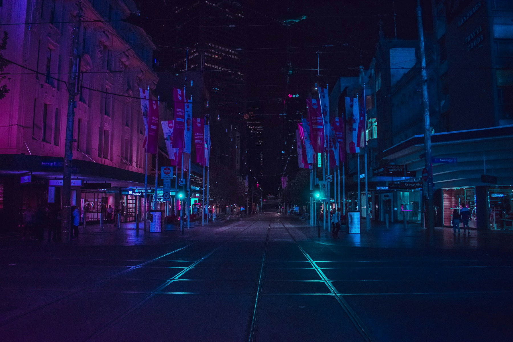 An empty city street after dark
